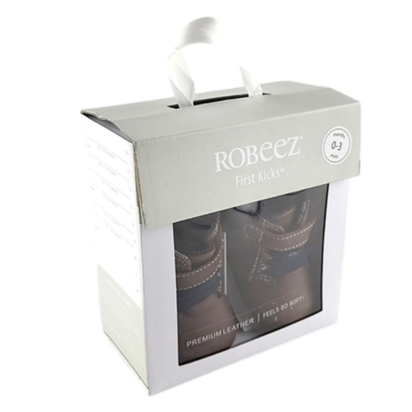 Robeez First Kicks Shoes Soft Brown Premium Leather Baby Navy Plaid Sz 0-3 Month - Picture 2 of 15